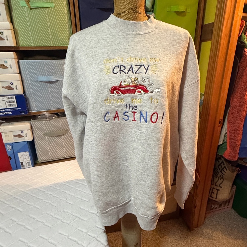 Vintage Gray Sweatshirt with Colorful Embroidery